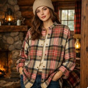 Eddie Bauer Vintage 90s Plaid Flannel Shirt Womens Tall L Button Up Granola Cozy